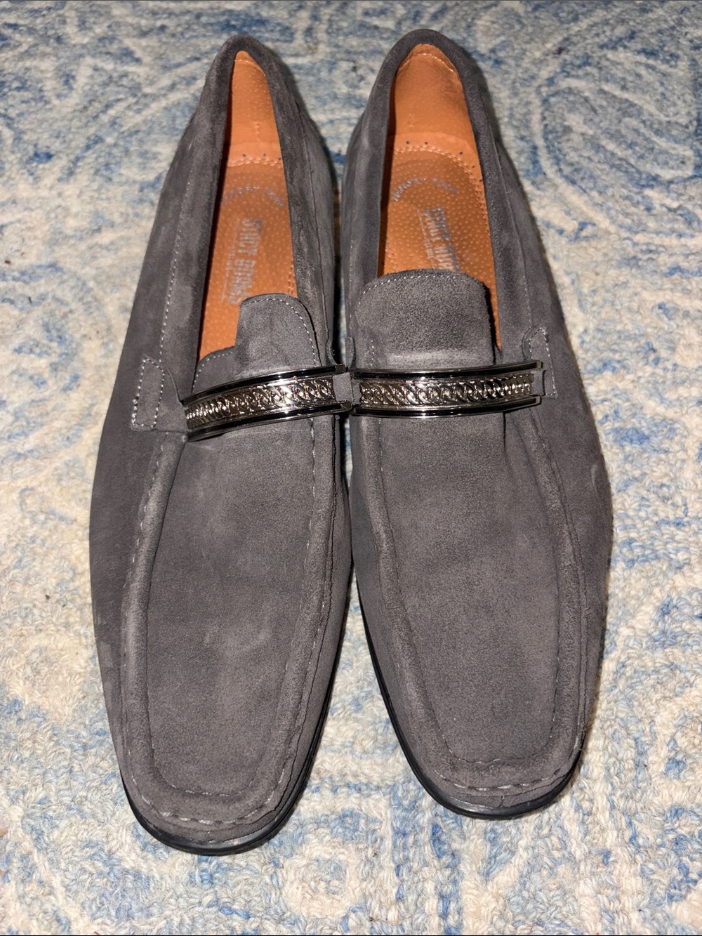 Stacy Adams Charcoal Suede Slip-On Loafers with Metal Bit